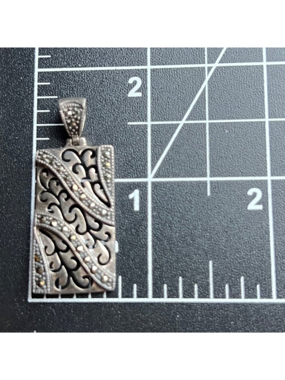 Sterling Silver Pendant Marcasite Filigree 5.98g Stamped 925 TH Thai Art Deco - Picture 5 of 9